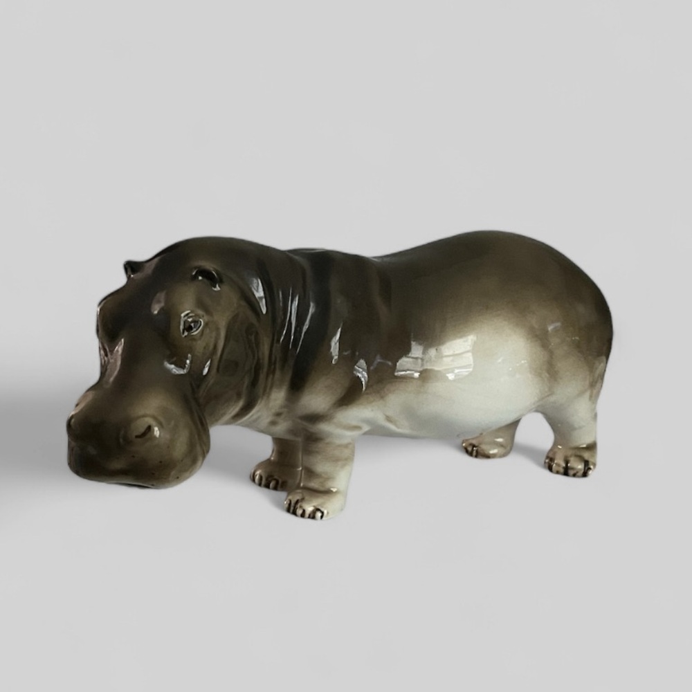 Royal Dux hippo hippopotamus XL Figurine Glossy Czechoslovakia Bohemia